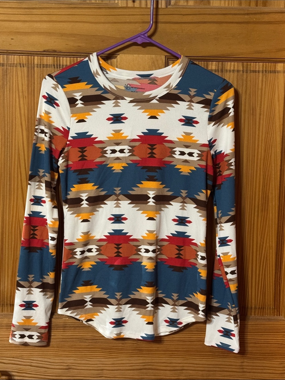 No Boundaries Multicolor Aztec Long Sleeve Crewneck Top
